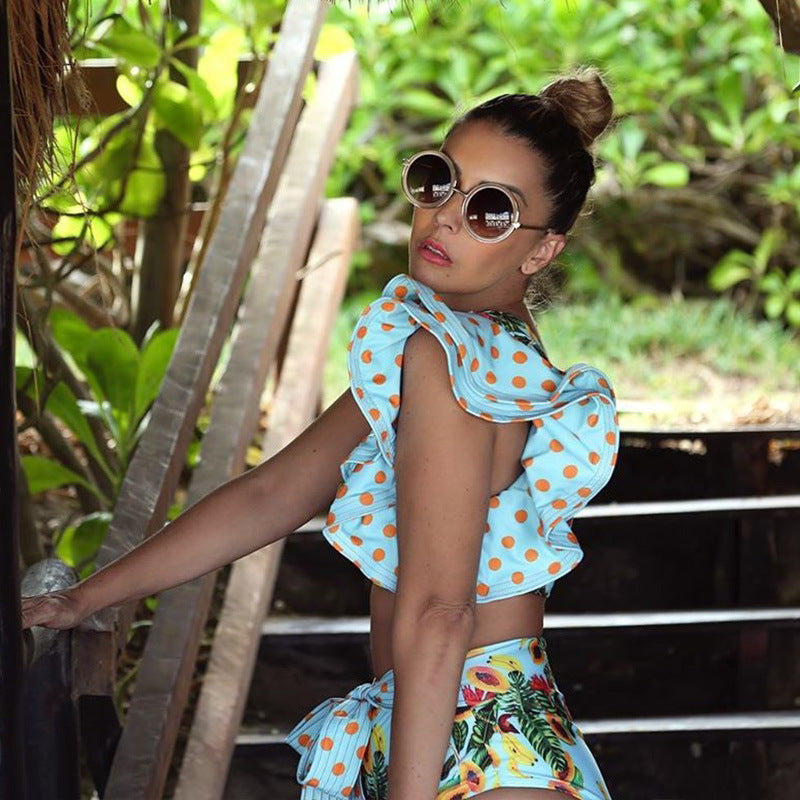 Wholesale Split Ruffle Polyester Swimwear