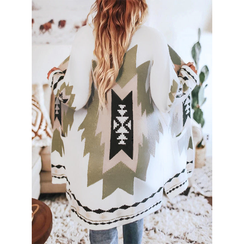 Wholesale Western Style Aztec Mid-Length Polyester Printed Wool Jacket