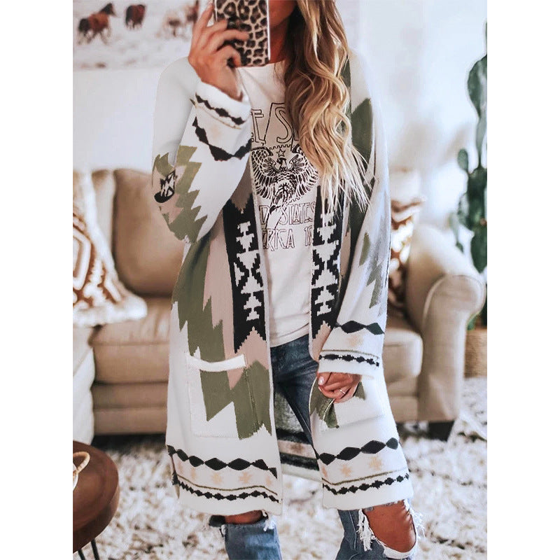 Wholesale Western Style Aztec Mid-Length Polyester Printed Wool Jacket