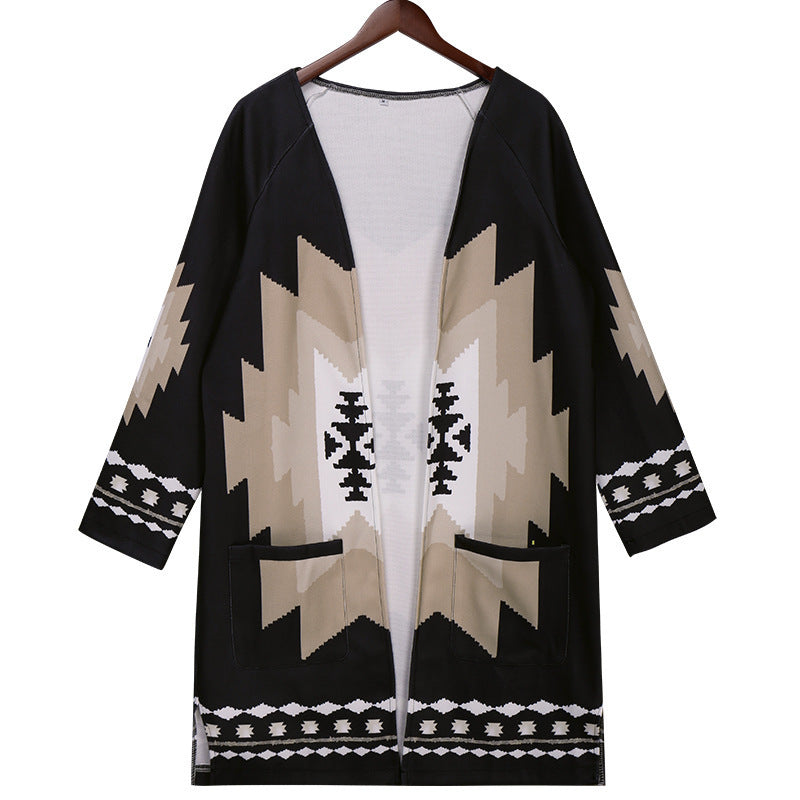 Wholesale Western Style Aztec Mid-Length Polyester Printed Wool Jacket