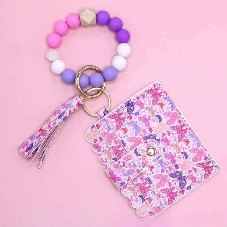 Wholesale Silicone Beech Wood Beaded Pendant Keychain