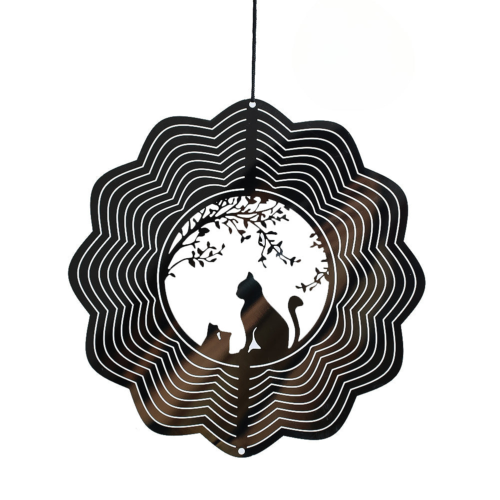 Wholesale15CM 3D Cat Stainless Steel Rotating Wind Chime