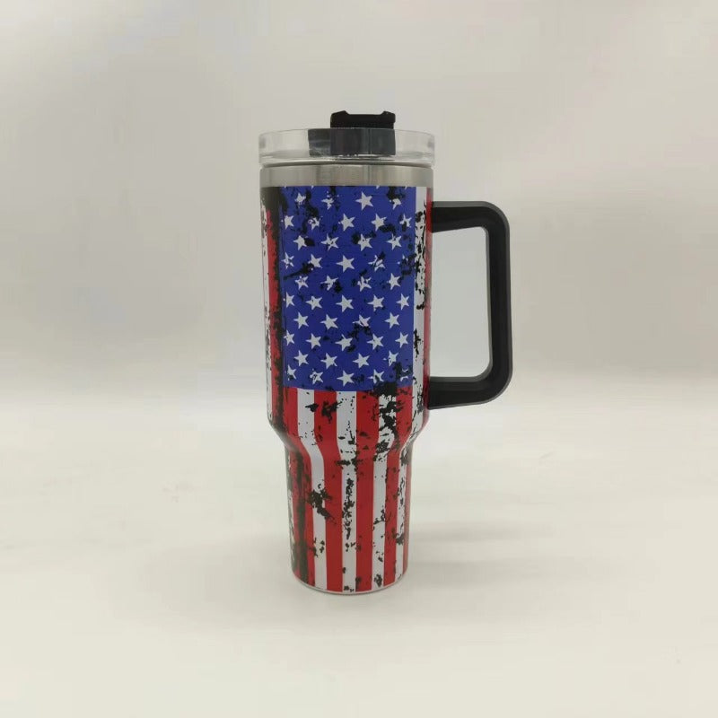 Wholesale 5D Stars and Stripes 40oz Car Cup Car Stainless Steel Tumbler Mug with Handle