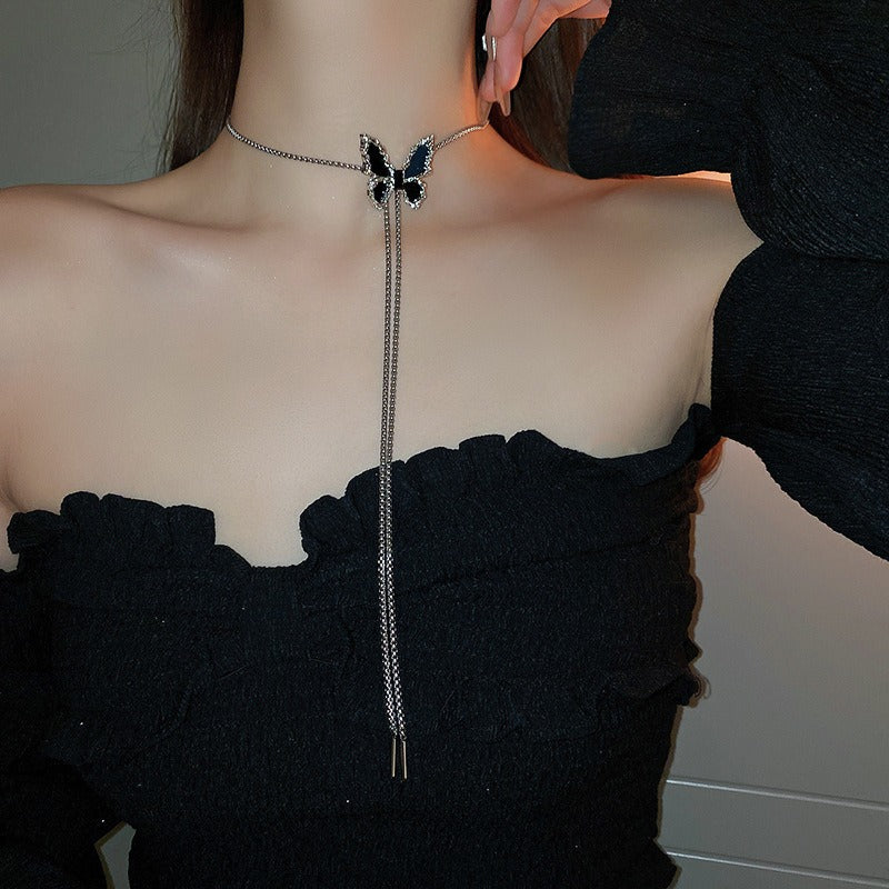 Wholesale Diamond Butterfly Chain Drawstring Necklace Earrings Ring Set