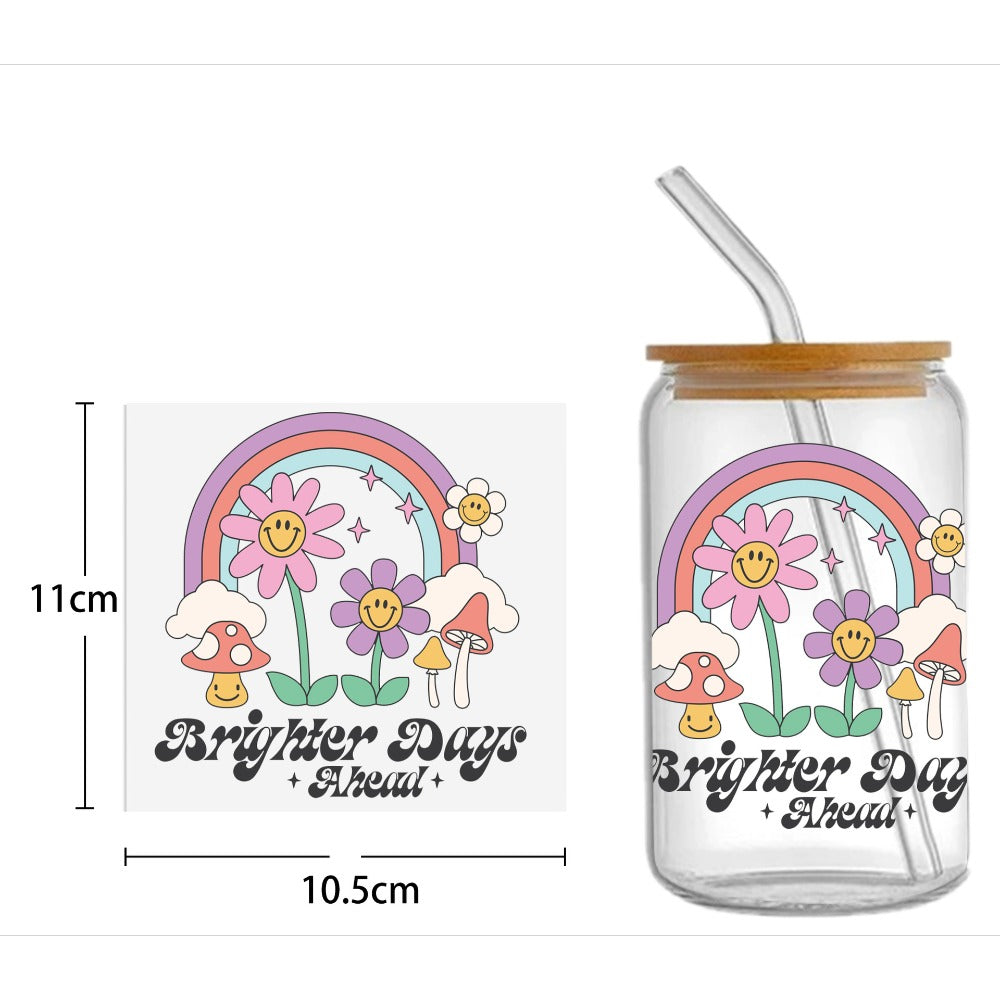 Wholesale Cute Smiley Flower Series Printing UV DTF Transfer Crystal Cup Sticker