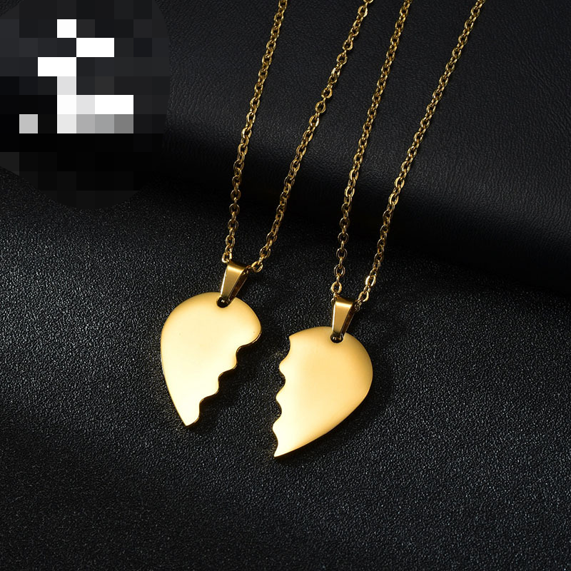 Wholesale Stainless Steel Double Half Heart Puzzle Couple Necklace