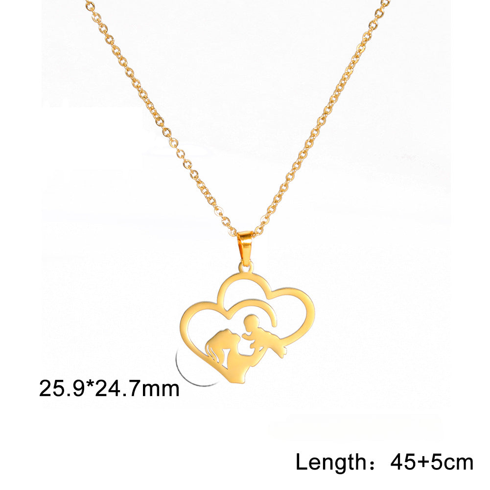 Wholesale Mother's Day Hollowed Out Stacked Love Mother Holding Baby Silhouette Stainless Steel Necklace
