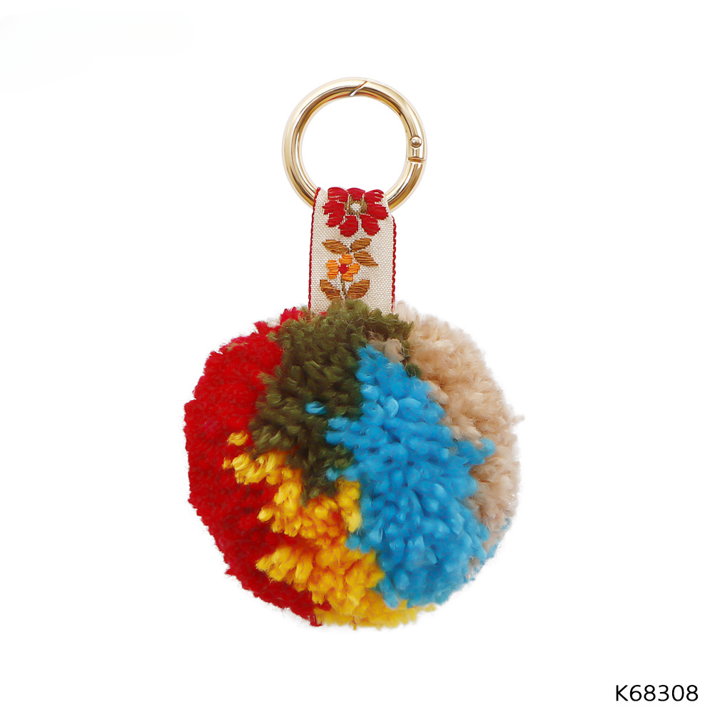 Wholesale Plush Color Matching Fur Ball Handmade Bag Pendant Key Chain