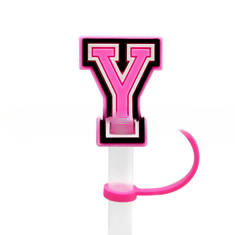 Wholesale 10MM Pink English Letter DIY Decoration Accessories Straw Sleeve Silicone Dust Plug