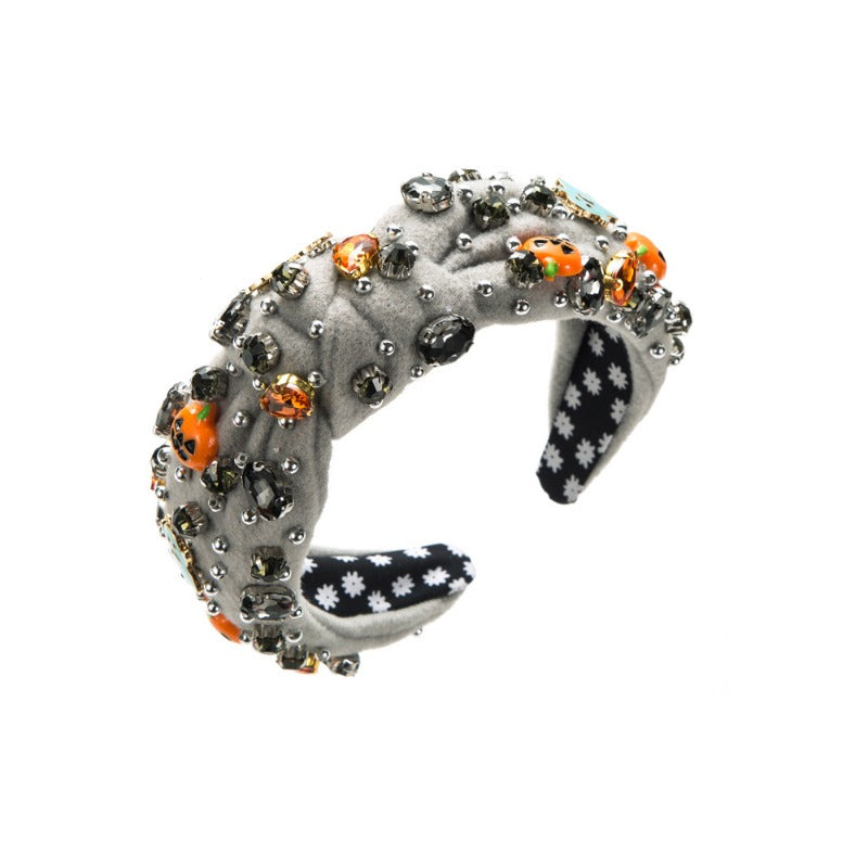 Wholesale Halloween Retro Beaded Ghost and Pumpkin Dark Style Headbands