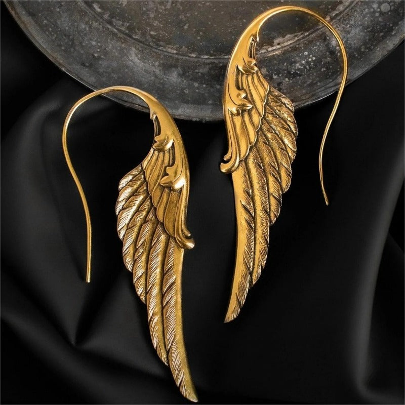 Wholesale Fashion Personality Angel Wings Metal Exaggerated Temperament Texture Design Earrings