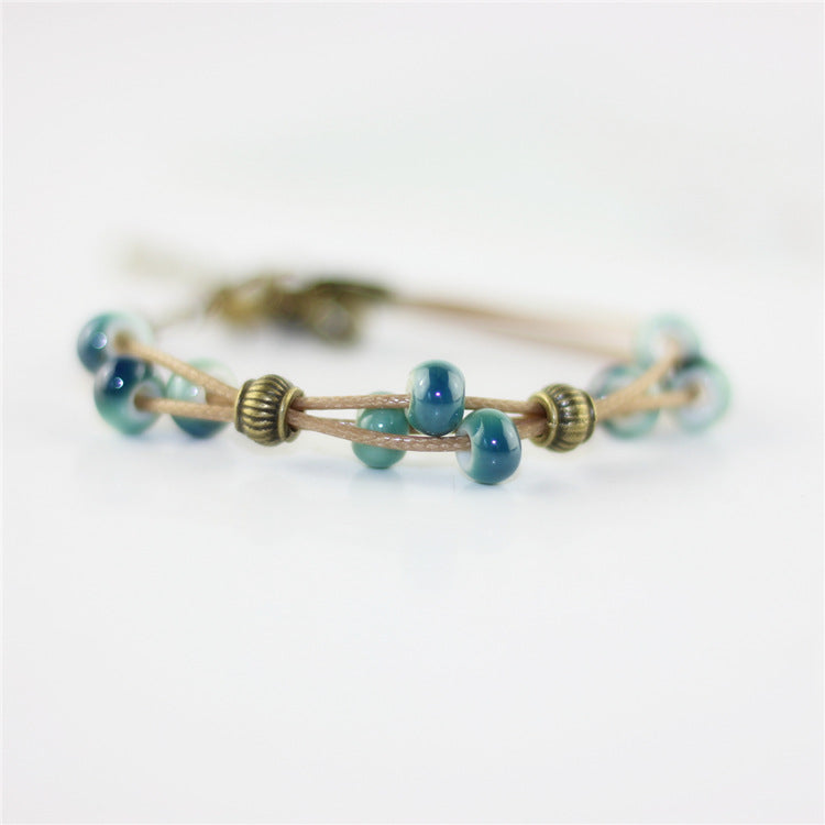 Wholesale Multilayer Braided Glazed Ceramic Bracelet