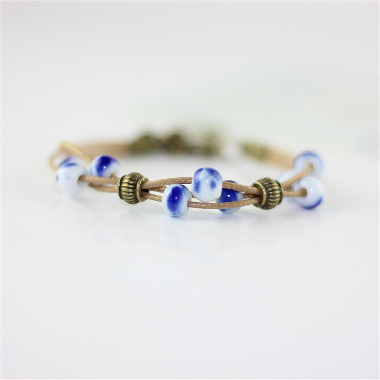 Wholesale Multilayer Braided Glazed Ceramic Bracelet