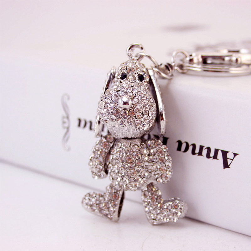 Wholesale Alloy rhinestone silver cute puppy car keychain