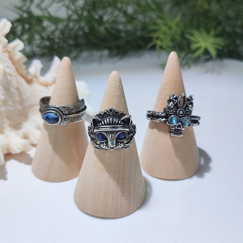 Wholesale Blue Crystal Cat Skull Adjustable Finger Ring