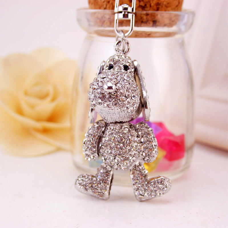 Wholesale Alloy rhinestone silver cute puppy car keychain