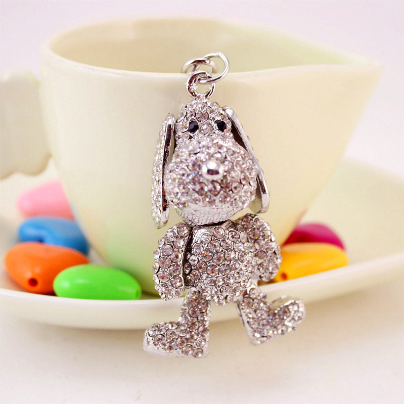 Wholesale Alloy rhinestone silver cute puppy car keychain