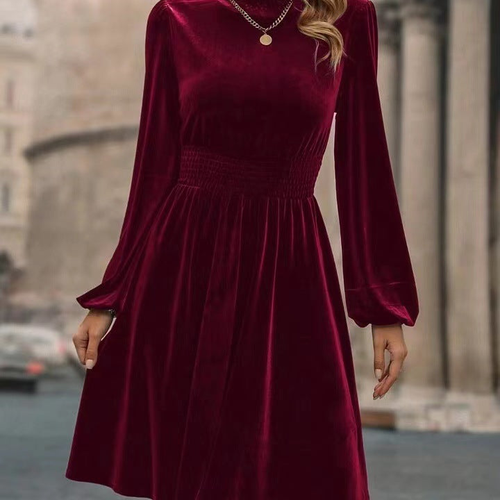 Wholesale Velvet Waist Fitting Long Sleeved Fashionable Dresses