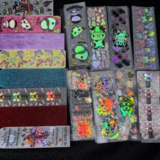 Wholesale Random Holographic Stickers 20/50/100pcs UV DTF Wraps Pen Sticker & Cartoon Random Styles Bookmark Stickers for Crafts Wraps