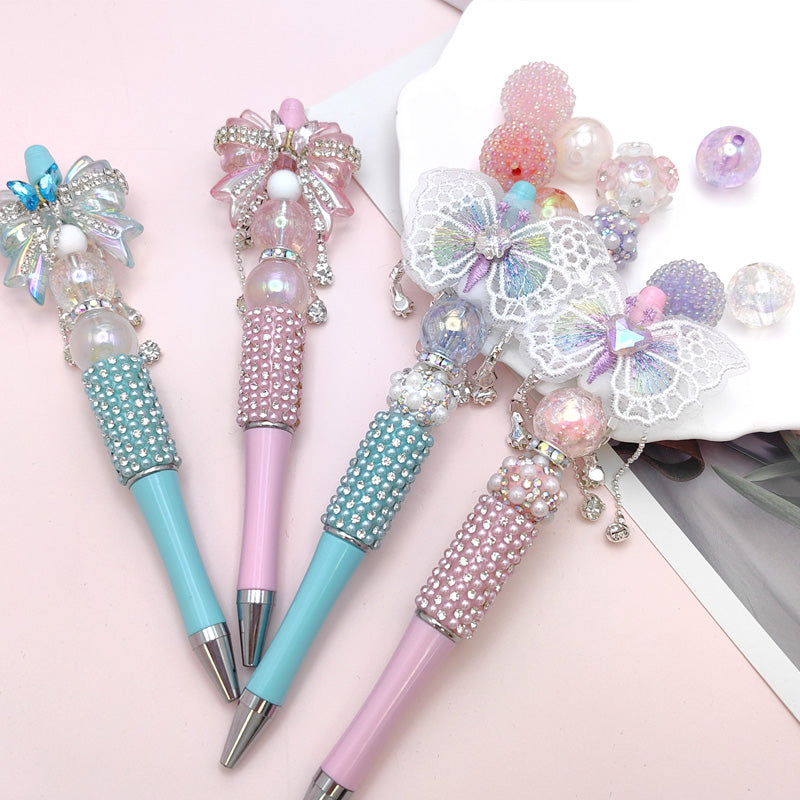 Wholesale Beaded Pen Pearl Rhinestone Bow Lace Pen Handmade Boutique Beaded Pen