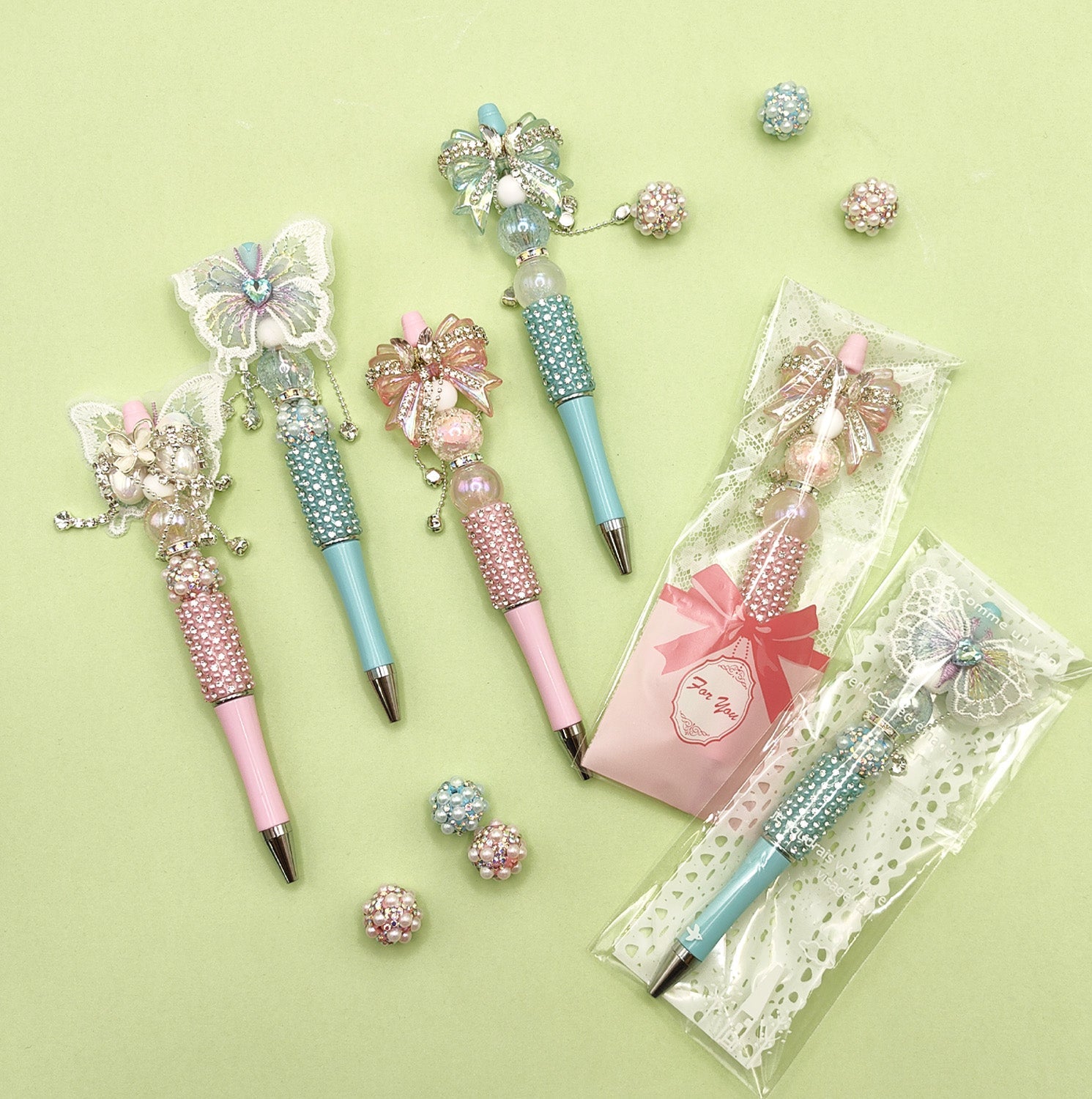 Wholesale Beaded Pen Pearl Rhinestone Bow Lace Pen Handmade Boutique Beaded Pen
