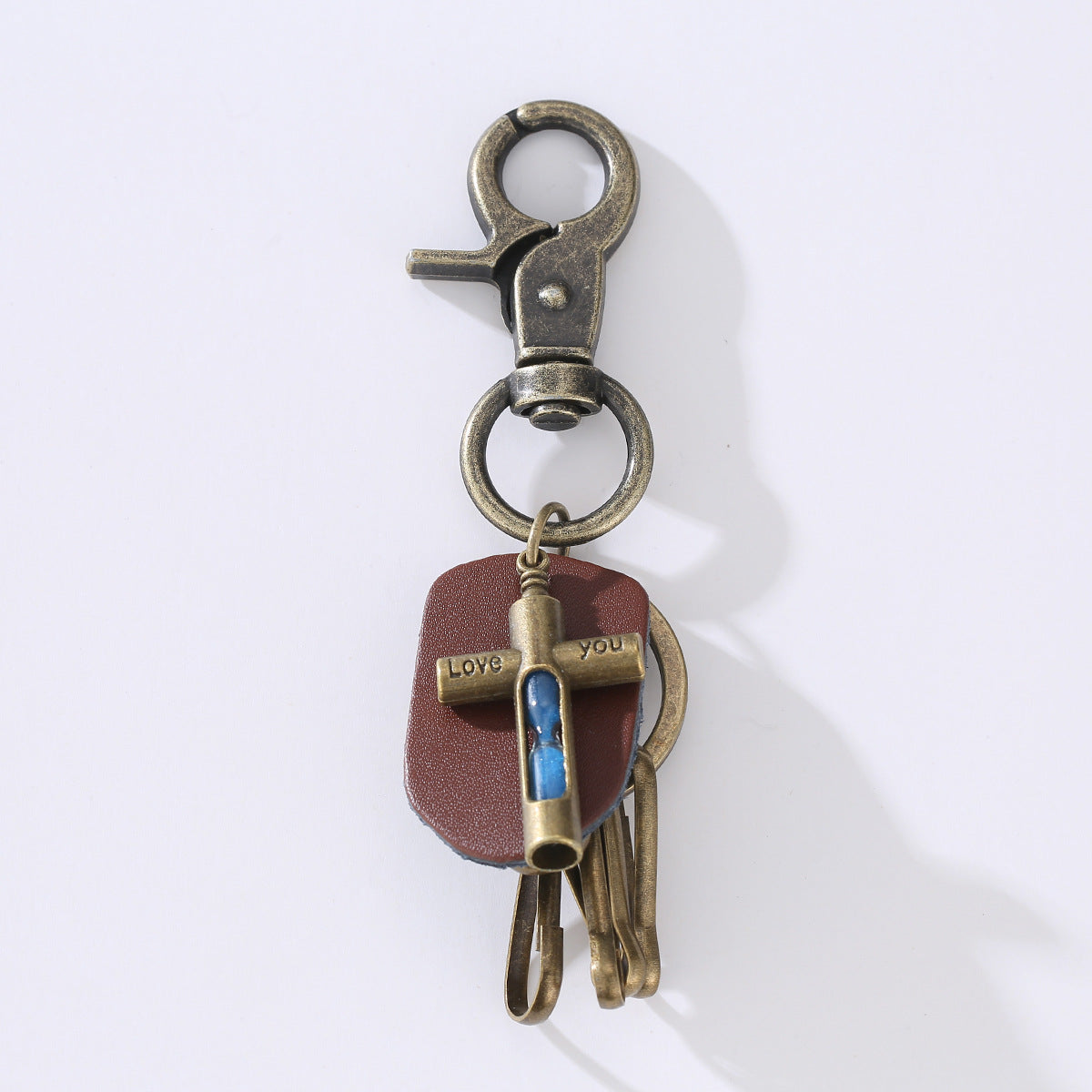 Wholesale Vintage Cowhide Alloy Hourglass Keychain