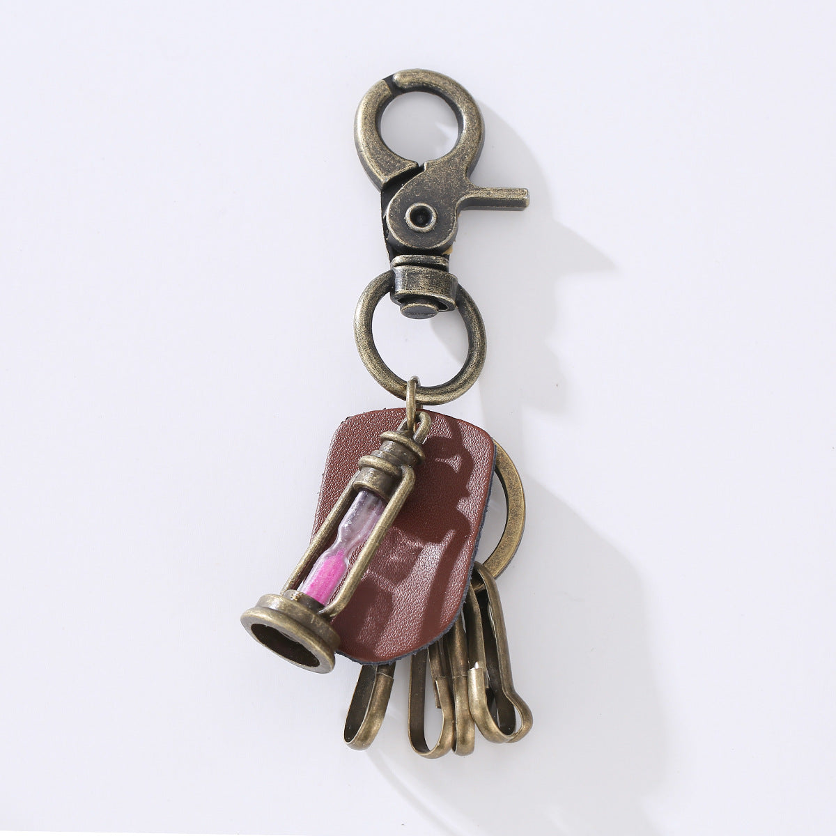Wholesale Vintage Cowhide Alloy Hourglass Keychain