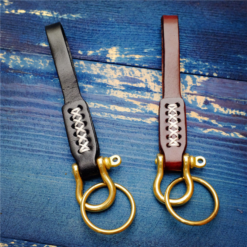 Wholesale Creative Cowhide Brass Retro Keychain