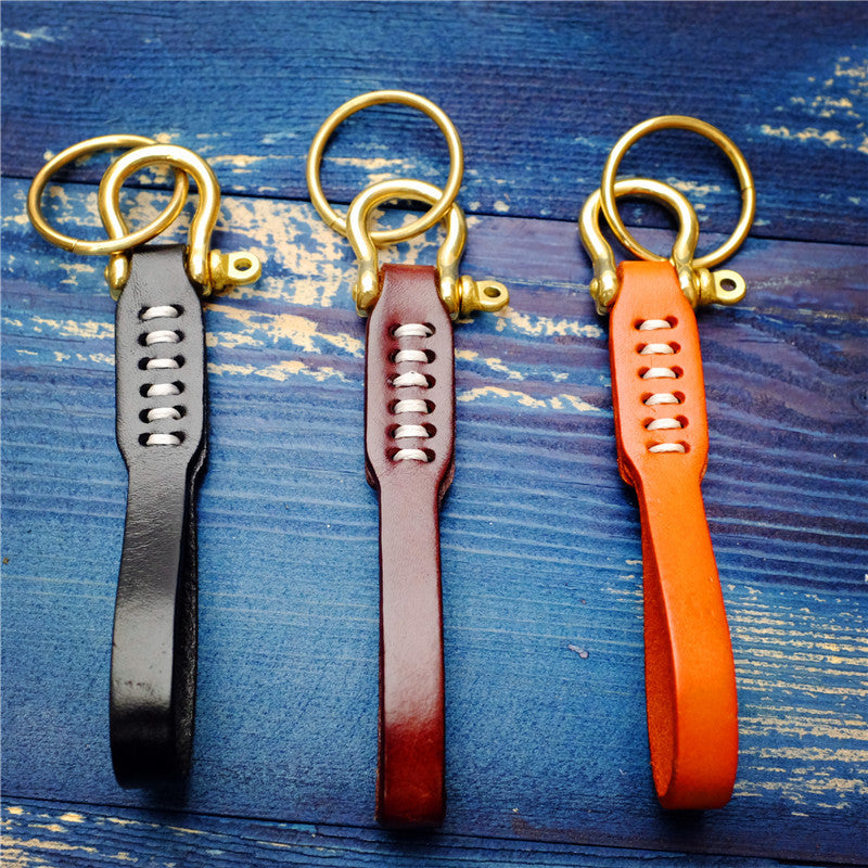 Wholesale Creative Cowhide Brass Retro Keychain