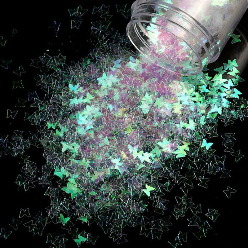Wholesale Internet Celebrity Sparkling Laser Butterfly Nail Patch Phone Case Glitter Ring Powder Glitter Powder Drop Glue Glitter