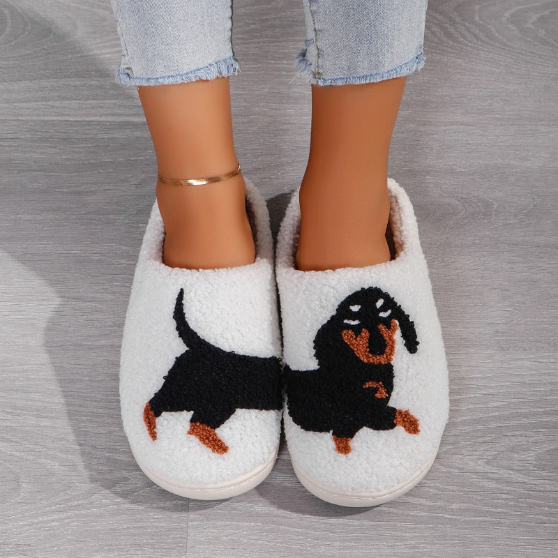 Wholesale Home Winter Dachshund Animal Embroidery Warm Thick Non-slip Slippers