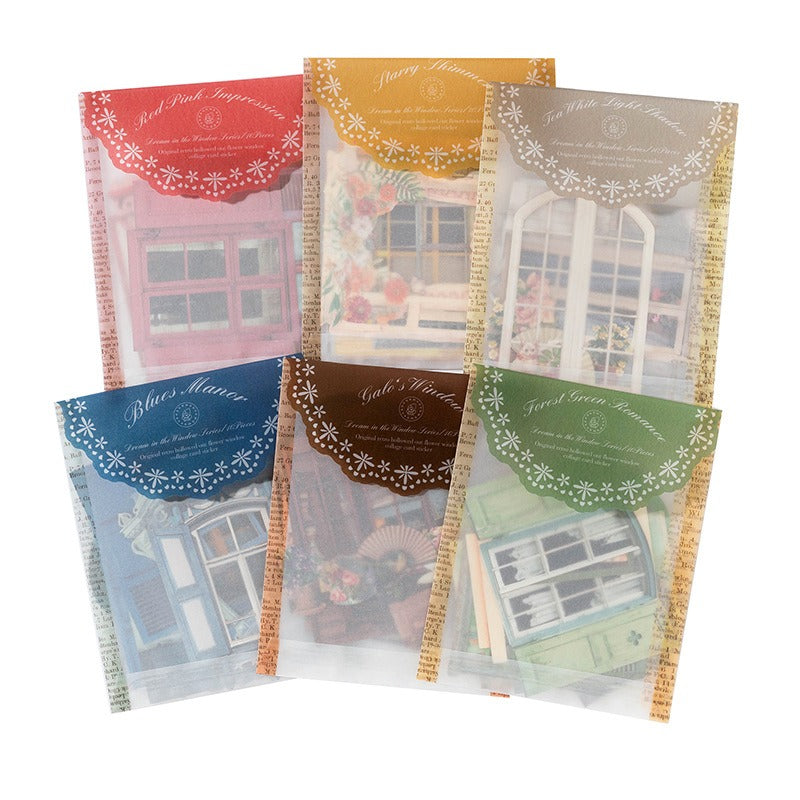 Wholesale Retro Hollow Flower Window Collage Card Sticker Window Dream Series Notebook DIY Material Sticker 6 Types