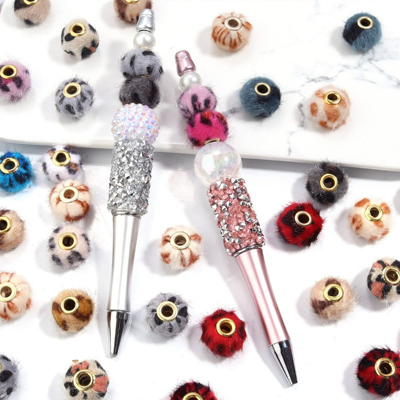 Wholesale 10PCS Leopard Print Plush Straight Hole Spacer Beads