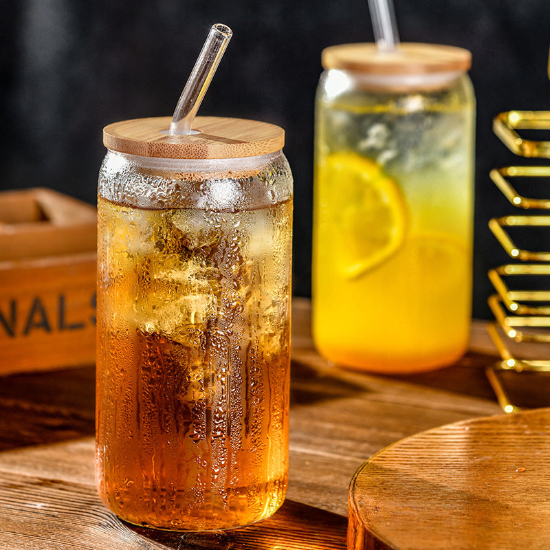 Wholesale Borosilicate Cola Cup 160oz Cold Drink Straw Cup Bamboo Lid Glass Cup