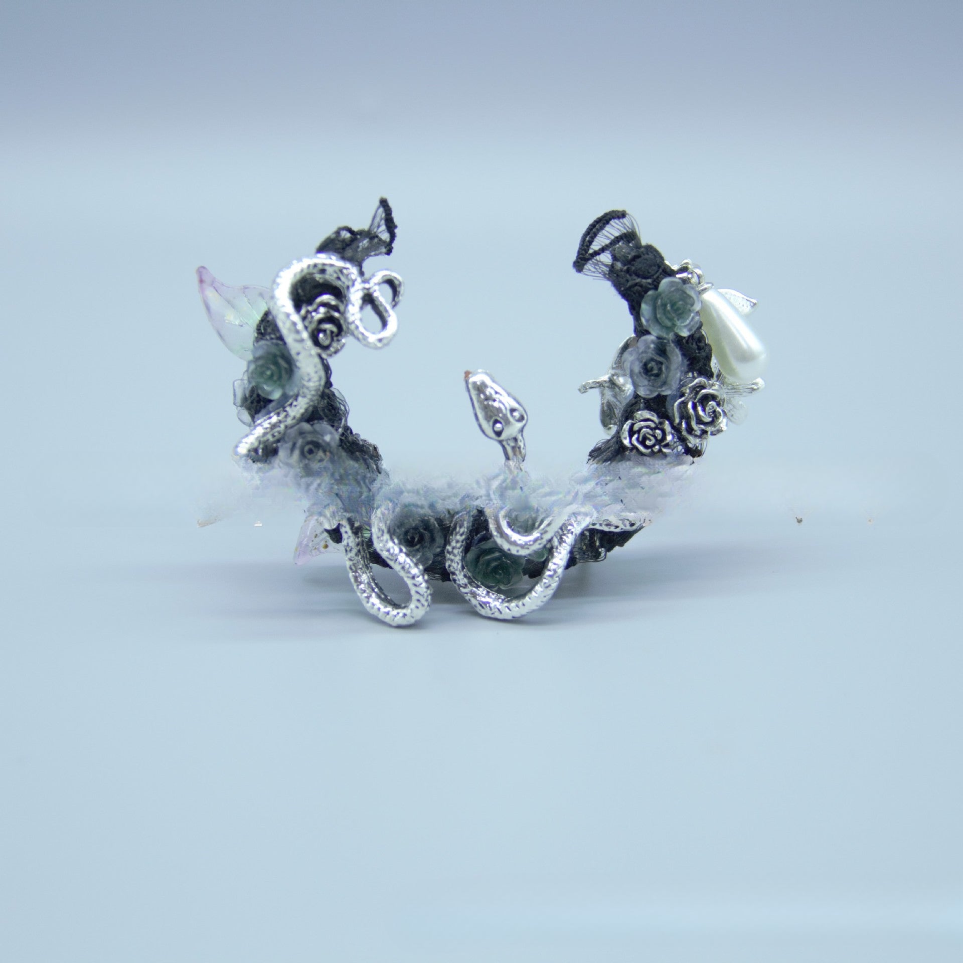 Wholesale 2pcs Heavy Industry Handmade Beads High-grade Snake Holding Moon Dripping Pearl DIY Jewelry Accessories