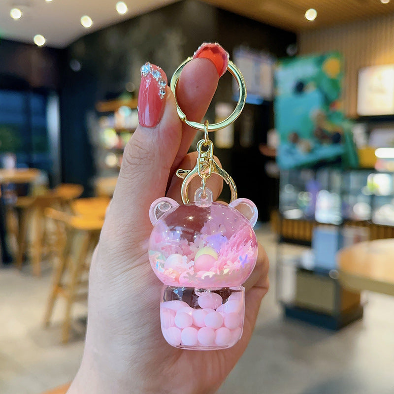 Wholesale Transparent Acrylic Quicksand Bear Cup Keychain