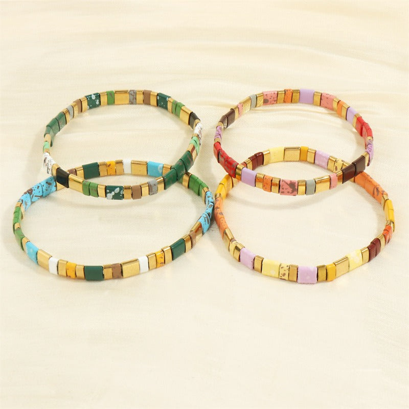 Wholesale Fashion Retro Pull-On Simple Bohemian Hand-woven Elastic Beaded Bracelet