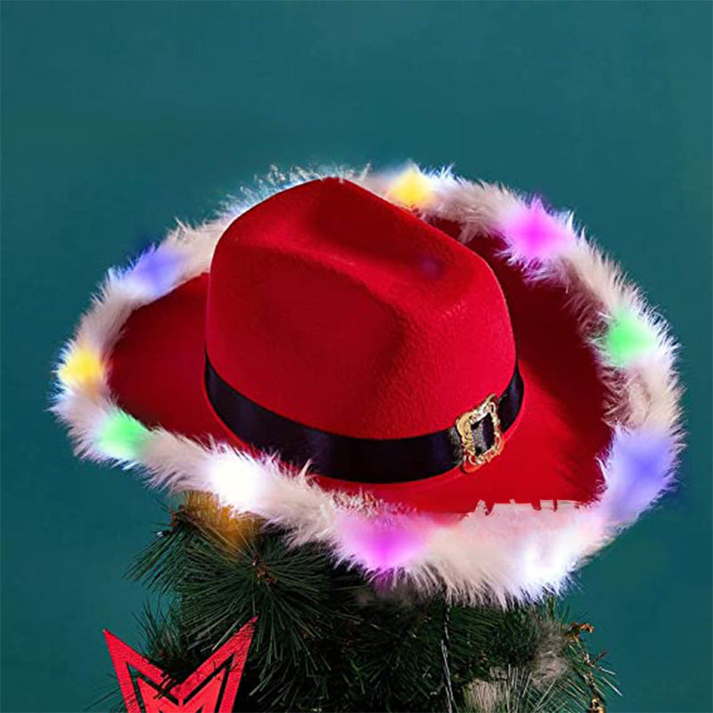 Wholesale Christmas Cloth White Fur Trim Western Cowboy Hat