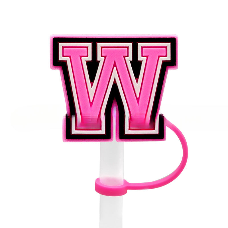 Wholesale 10MM Pink English Letter DIY Decoration Accessories Straw Sleeve Silicone Dust Plug