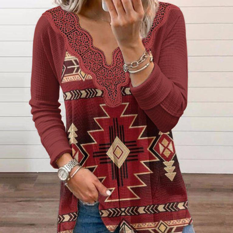 Wholesale Polyester Western Style Printed Women's Long Sleeves