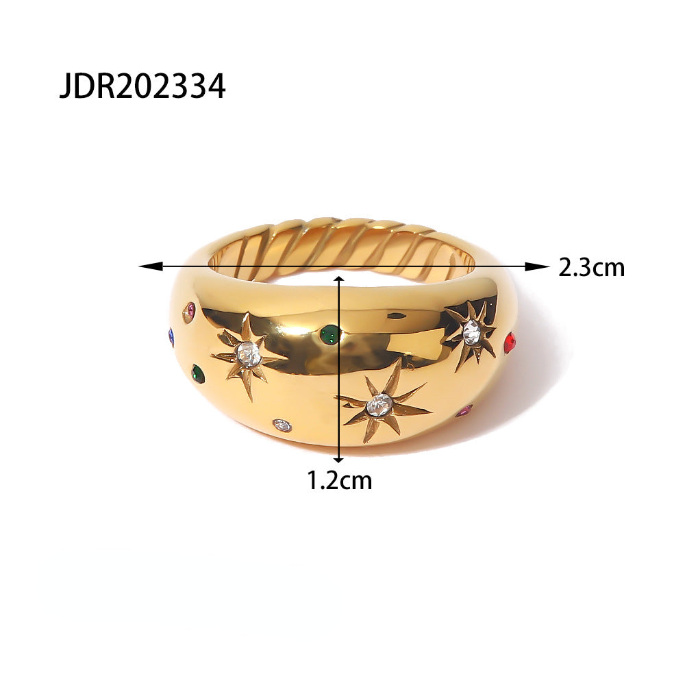 Wholesale 18K Gold Stainless Steel Six Pointed Star Zircon Ring