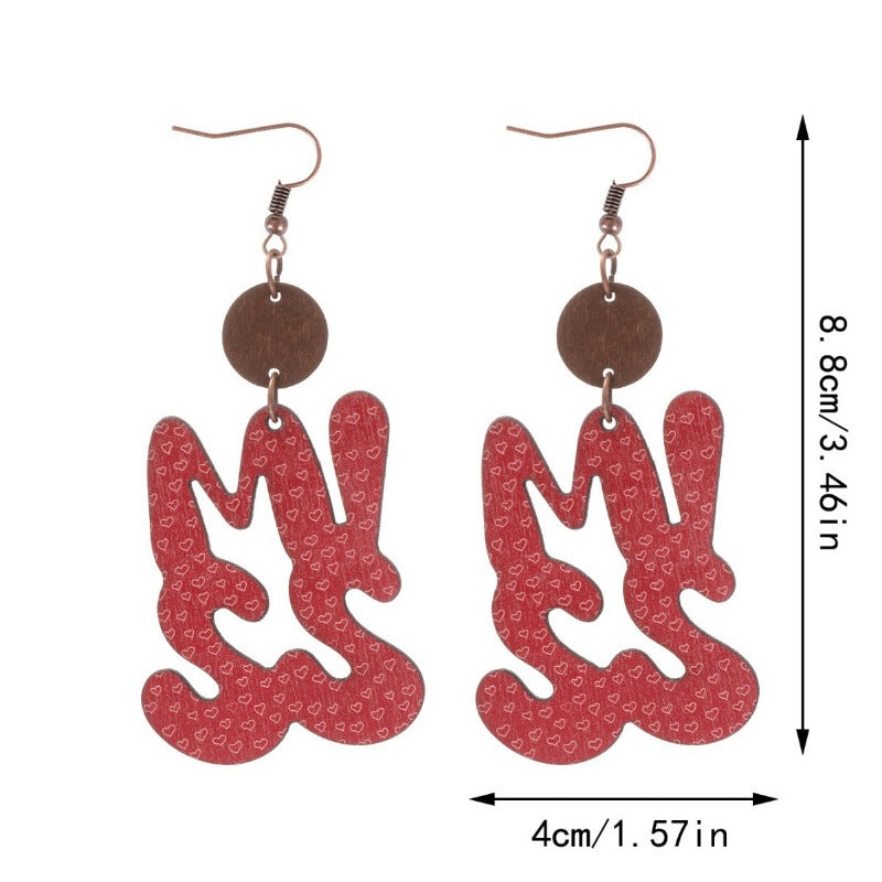 Wholesale Valentine's Day English Letter MISS Miss Pattern Wooden Earrings