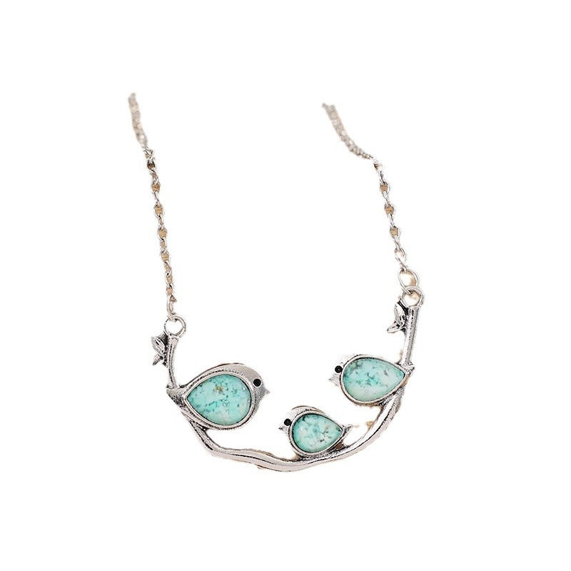 Wholesale Sky Blue Three Sparrow Retro Personality Creative Simple Jewelry Necklaces