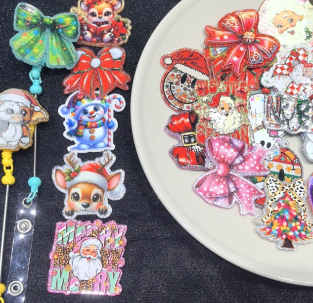 Wholesale Random 30pcs/pack  Christmas  Acrylic Flat Back Badge Scroll Keychain