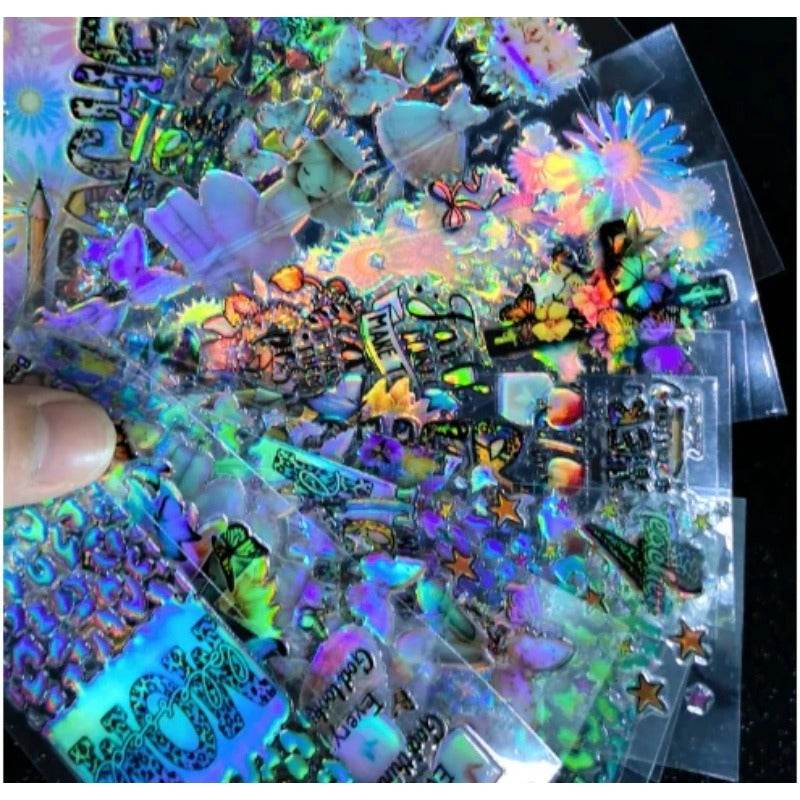 Wholesale Random Holographic Stickers 20/50/100pcs UV DTF Wraps & Cartoon Random Styles Bookmark Stickers for Crafts laser wraps
