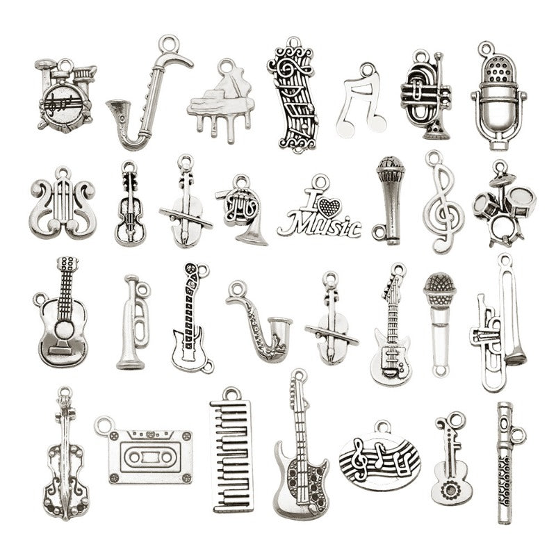 Wholesale Antique Silver Violin Guitar Saxophone Instrument Notes Creative DIY Necklace Bracelet Pendant