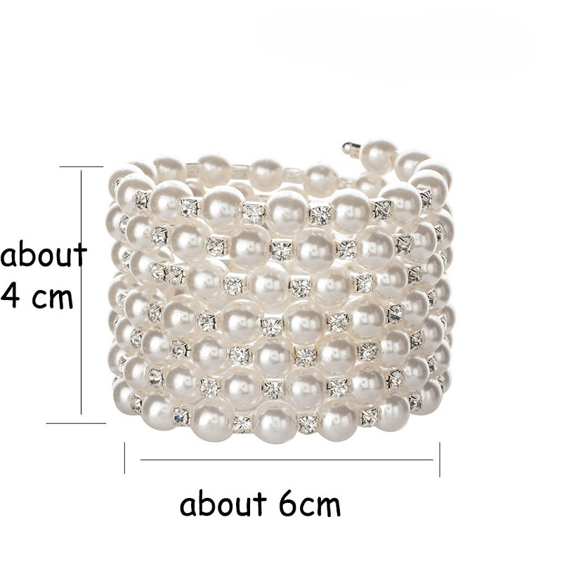 Wholesale Pearl Rhinestone Multilayer Seven Rows Wound Spiral Bracelet
