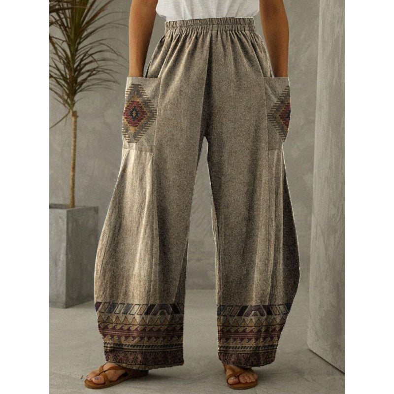 Wholesale Round Necked Polyester Western Style Loose Fitting Women's Pants