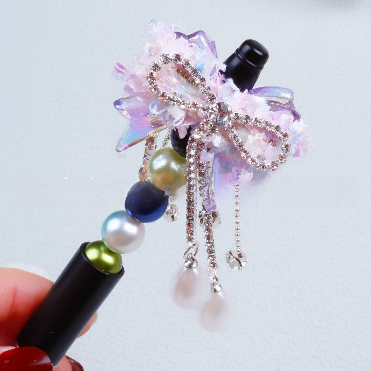 Wholesale 10pcs Heavy Duty Lace Bow Tassel Stickers Diamond Beads Beading