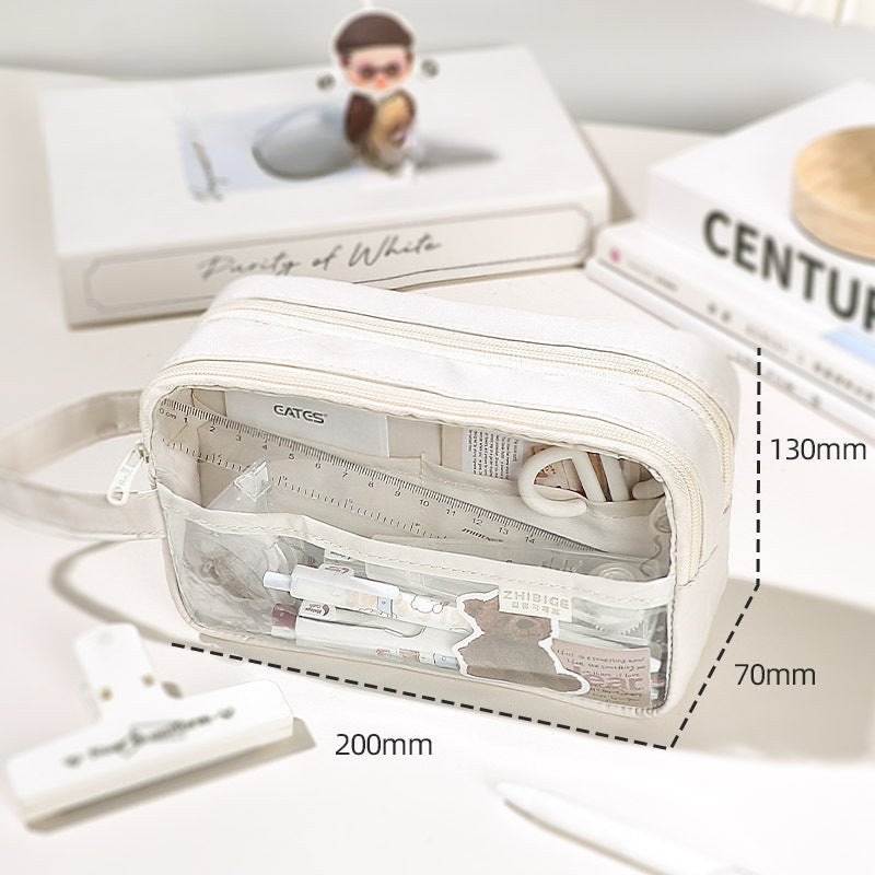 Wholesale 2023 Three-layer Extra Large Capacity Transparent Canvas Pencil Case